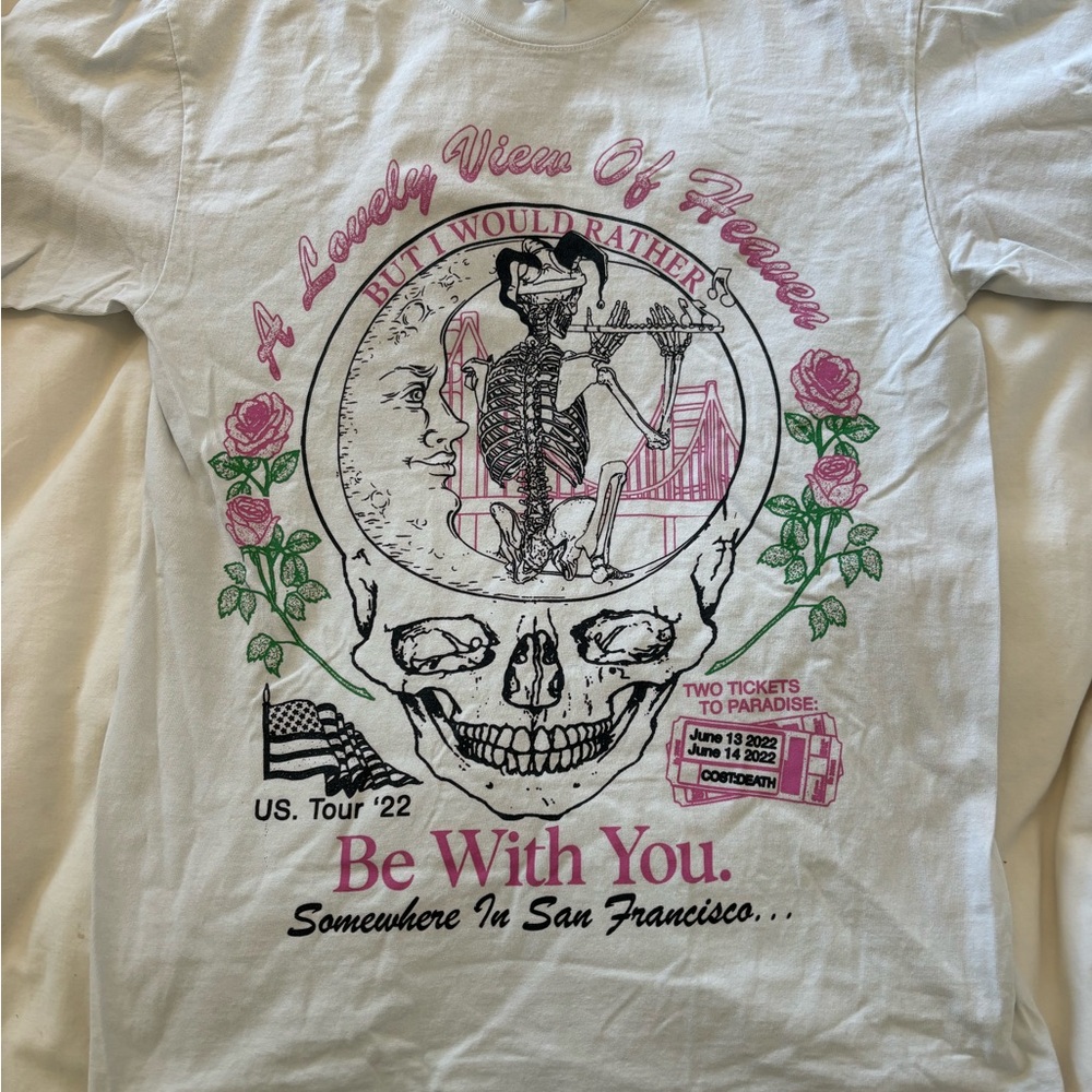 Online Ceramics t-shirt. White with graphics on front and back. Size small.